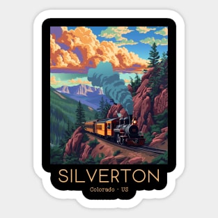 A Vintage Travel Illustration of the Durango and Silverton Narrow Gauge Railroad - Colorado - US Sticker